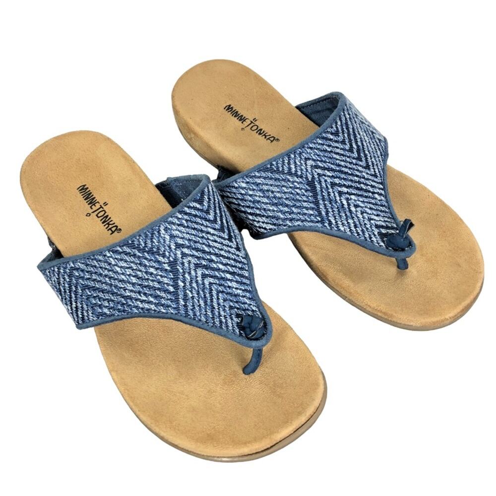 Minnetonka Mara Blue Woven Comfort Thong Sandals Women's Size 8